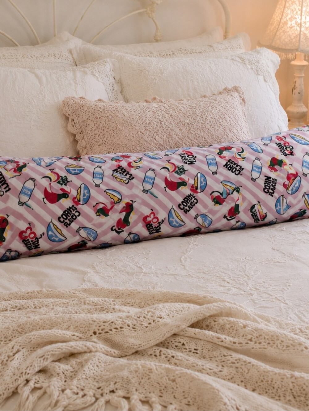 💥buy Now Price Peter Alexander Pink  Novelty Corn Flakes Flannel Fabric